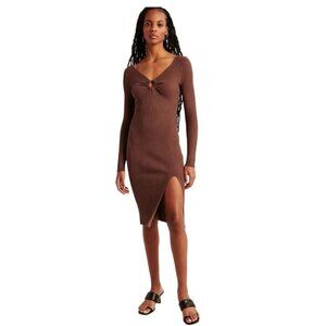 Abercombie & Fitch Brown Ribbed Midi Dress